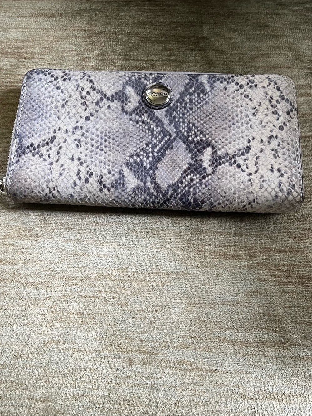 Coach Snake-Print Zip Wallet in Gray and Cream